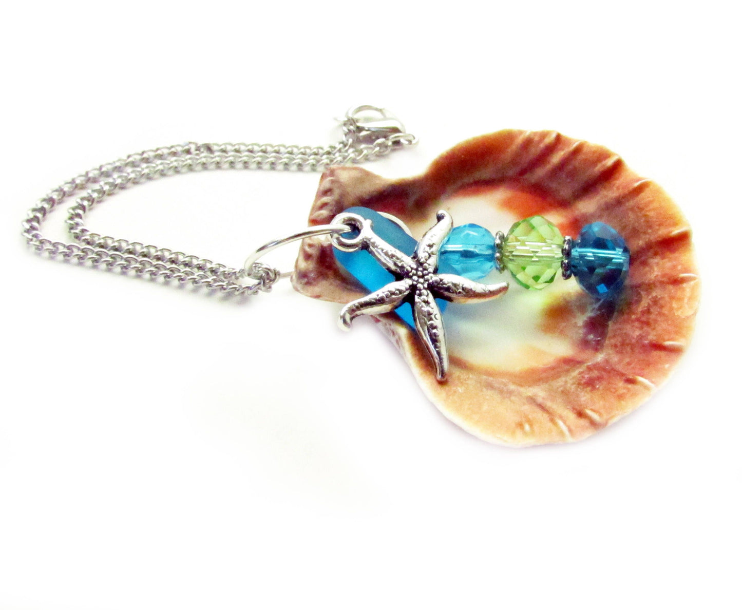 Sea Shell Rearview Mirror Charm: Starfish, Sea Glass & Crystal Car Ornament