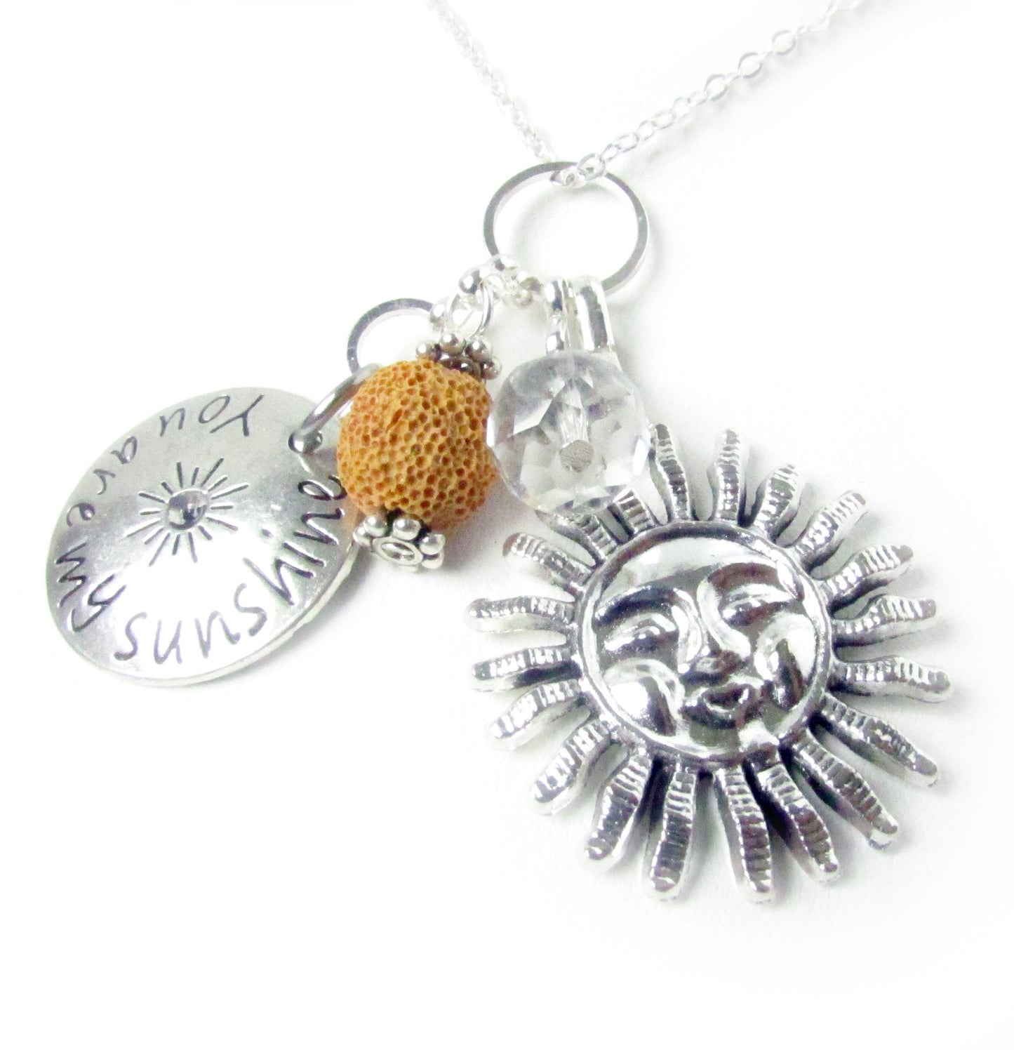 Sun Car Charm – Rear View Mirror Charm with Mustard Lava Bead & You Are My Sunshine Quote