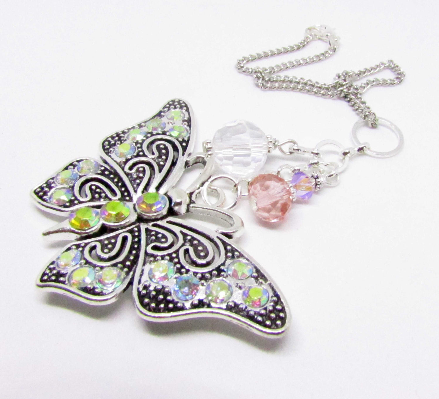 Butterfly Car Charm – Rhinestone Rear View Mirror Sun Catcher, Sparkling Handmade Gift for Her