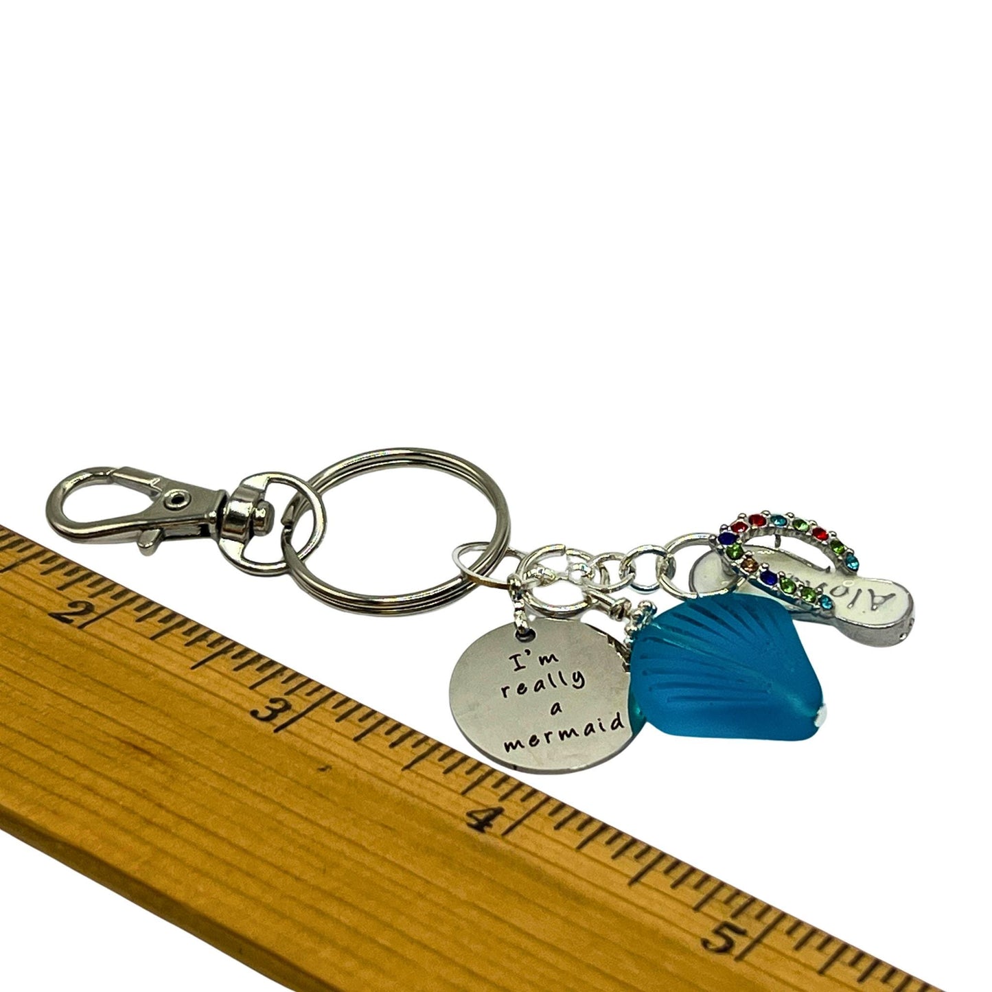 Sea Glass Keychain – Flip Flop & Beach Quote Charm, Coastal Gift for Her (Keychain or Car Charm)