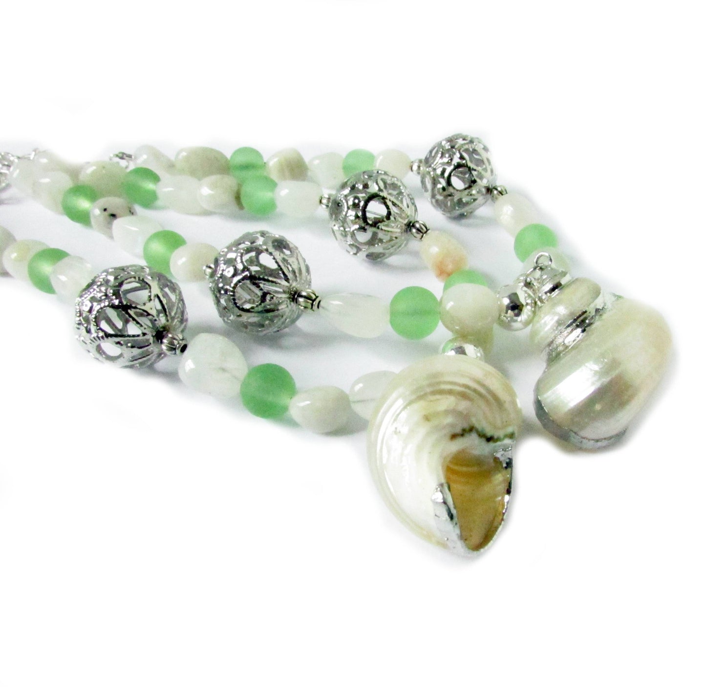 Seashell Curtain Tiebacks – Beaded Coastal Home Decor with Sea Glass & Stone Beads (Set of 2)