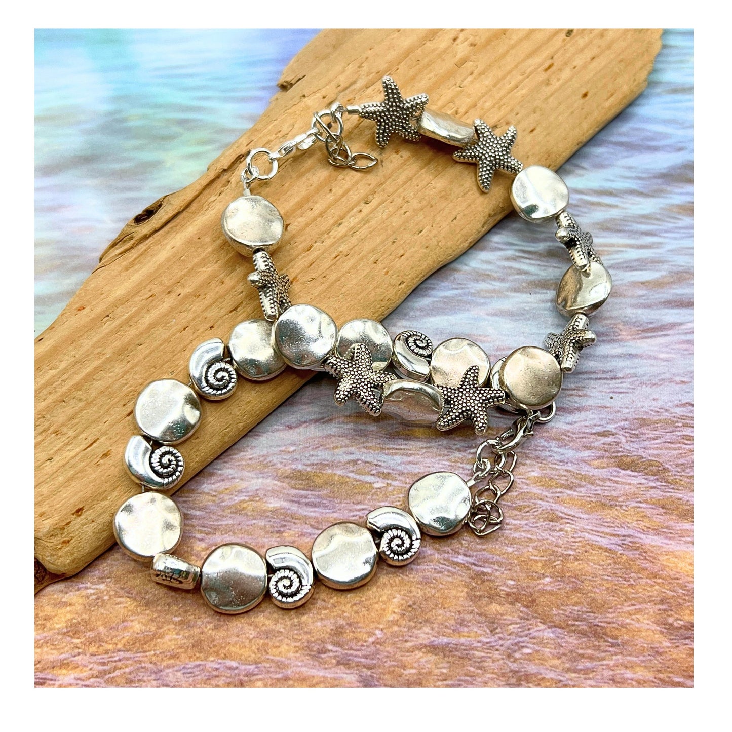 Beach Charm Bracelet – Starfish or Seashell Design, Handmade Coastal Jewelry for Women