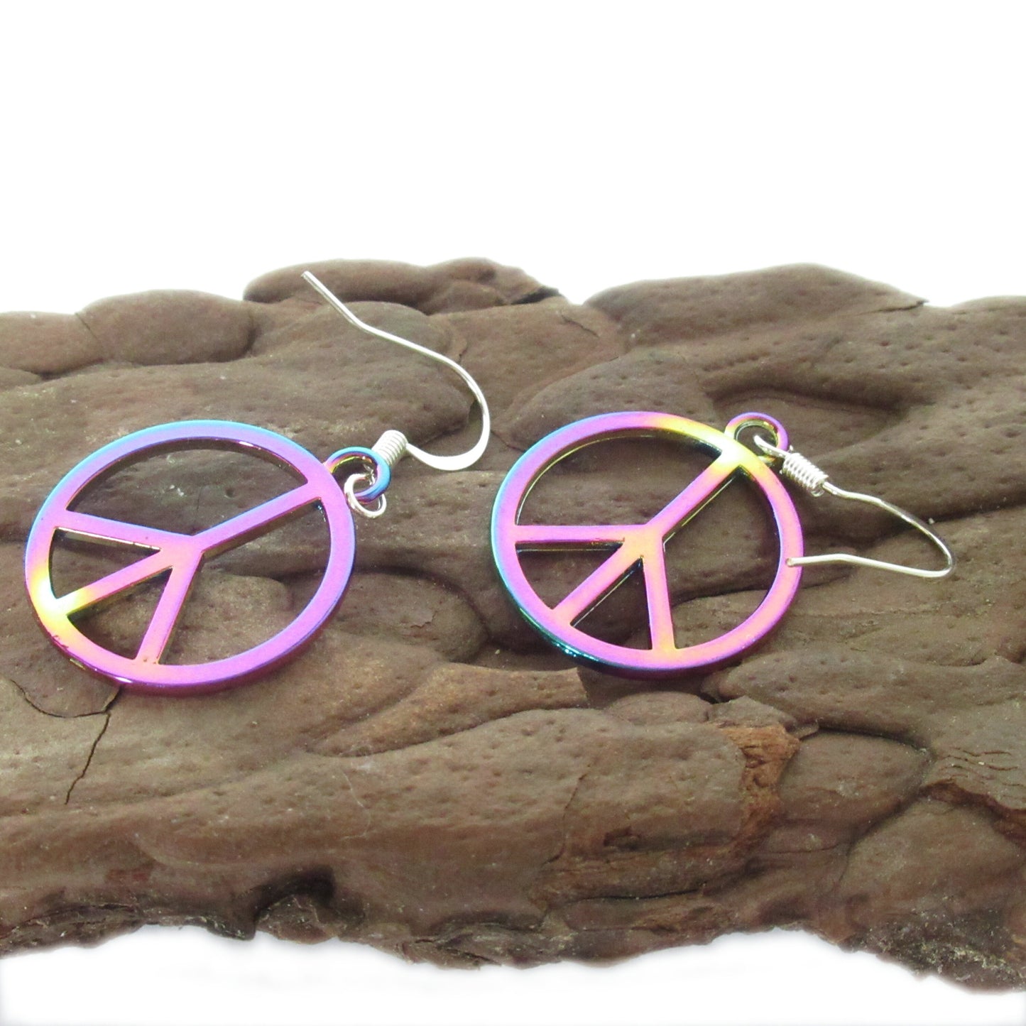 Peace Sign Earrings – Rainbow Retro 70s Groovy Hippie Dangle, Handmade Boho Gift for Her