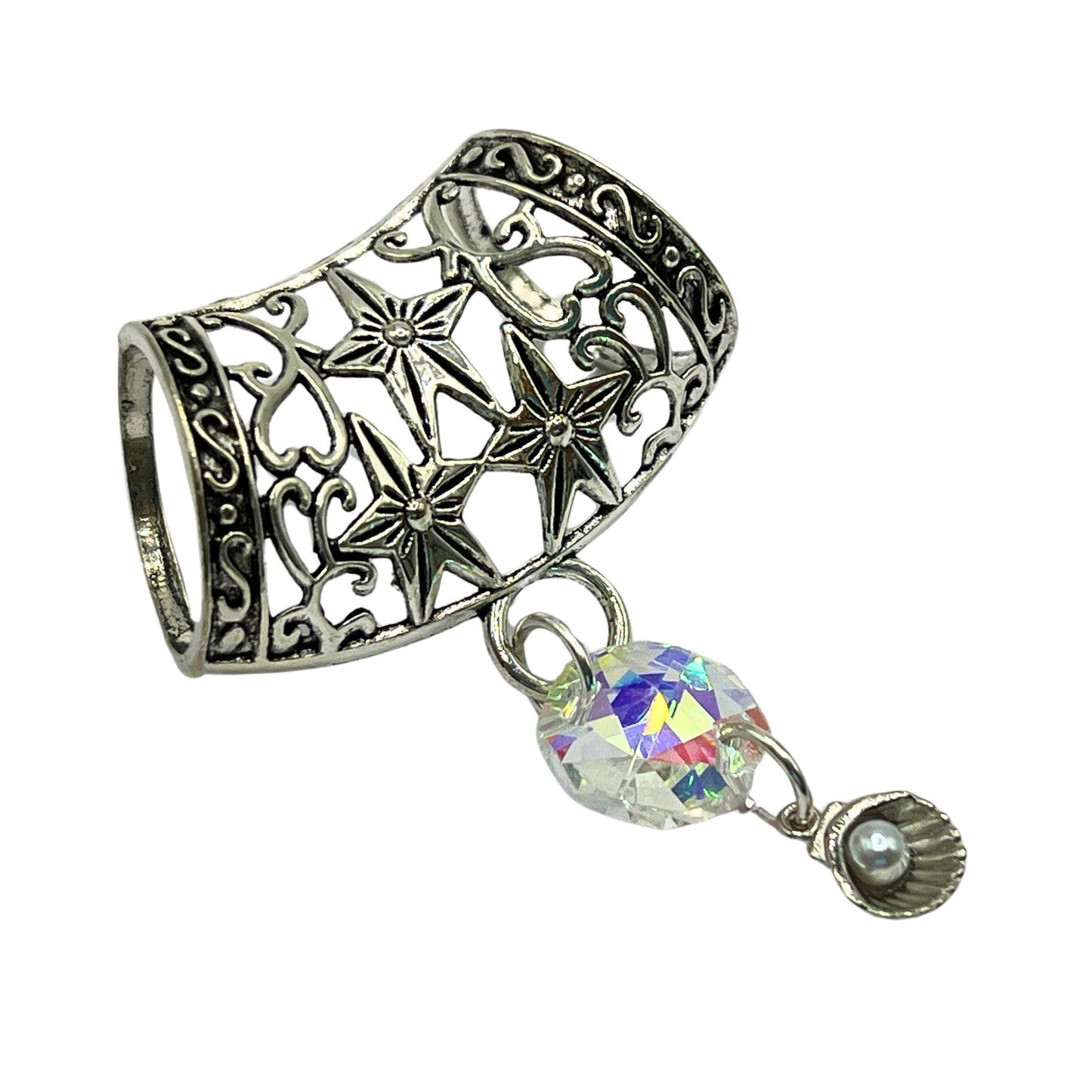 Seashell Scarf Pendant Slide – Silver Shell with Pearl Accent, Beach Scarf Jewelry