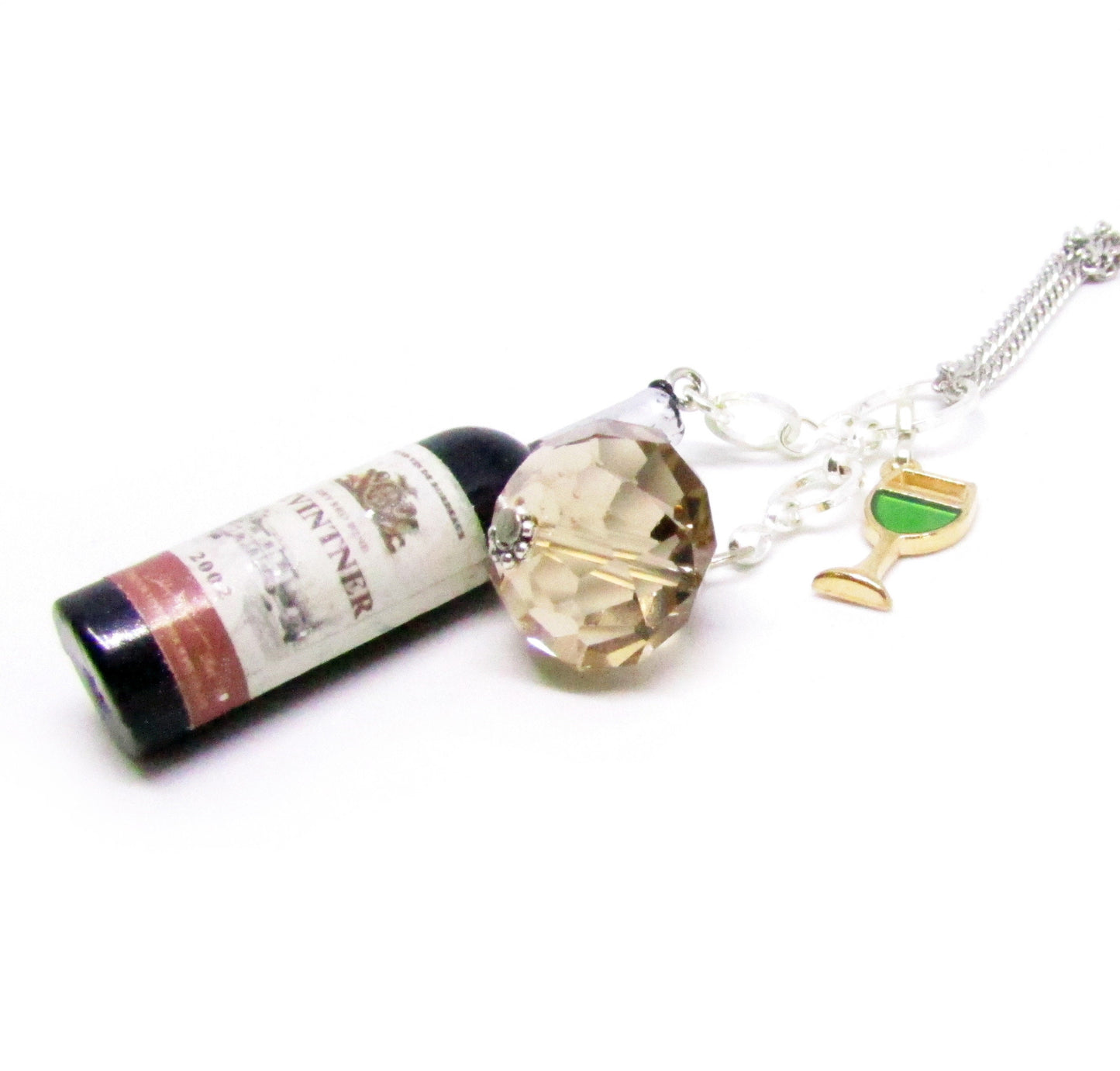 Wine Lover Car Charm – Sparkling Bottle & Glass Rear View Mirror Accessory