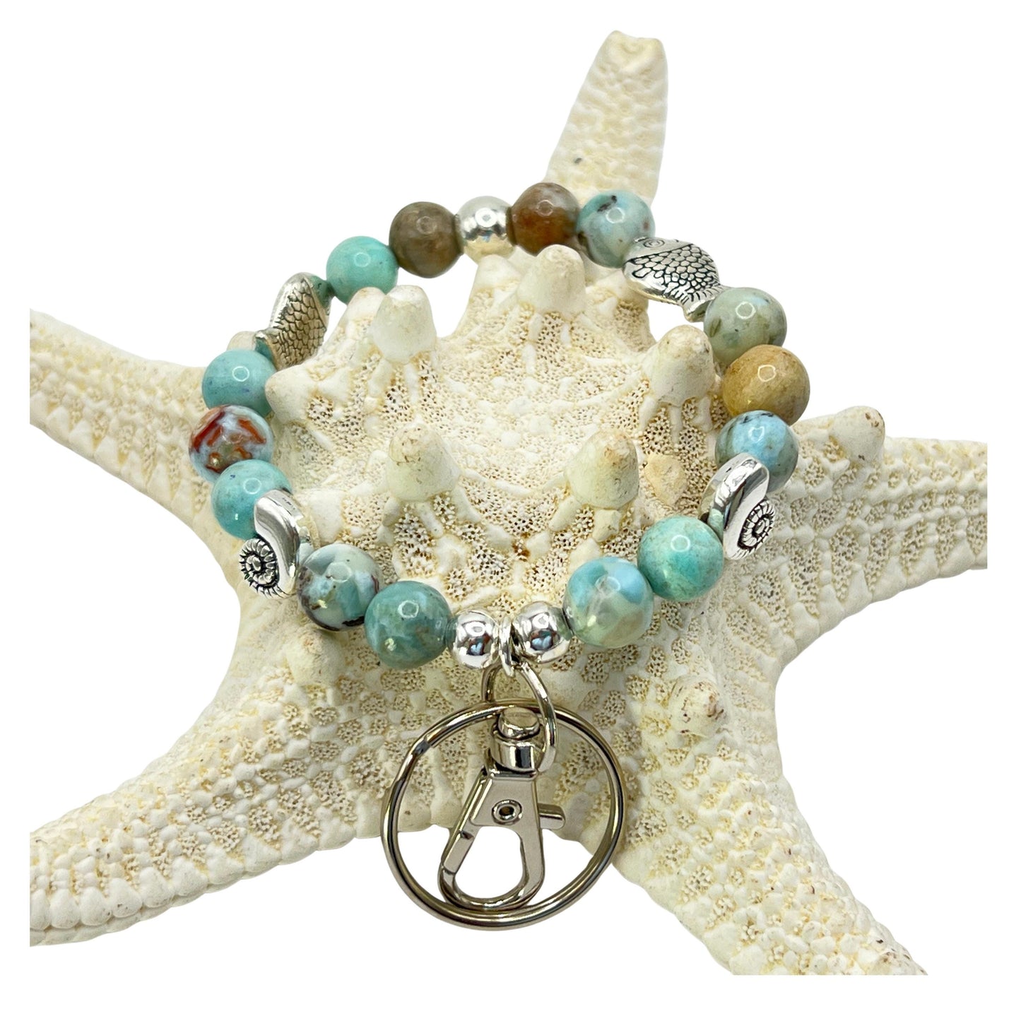 Beach Beaded Bracelet Keychain – Wrist Lanyard for Keys, Coastal Gift for Women