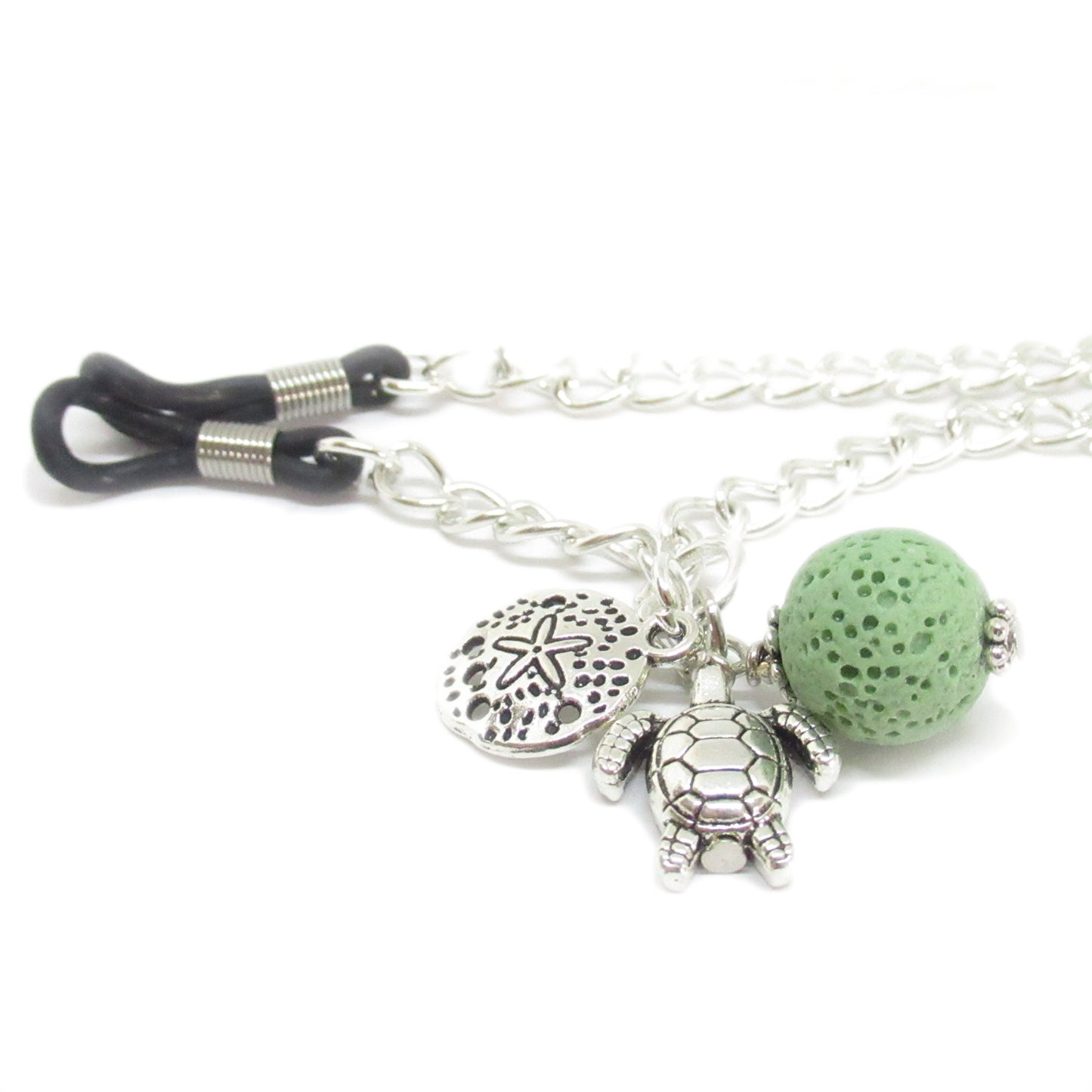 Sea Turtle Eyeglass Lanyard – Sand Dollar & Lava Bead Aromatherapy Glasses Necklace, Coastal Gift