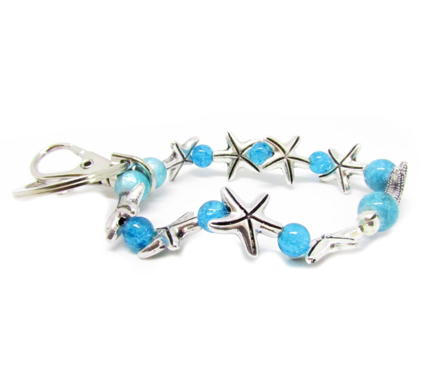 Starfish Beaded Wristlet Keychain – Sea Sparkle Beads & Starfish, Coastal Key Fob Gift