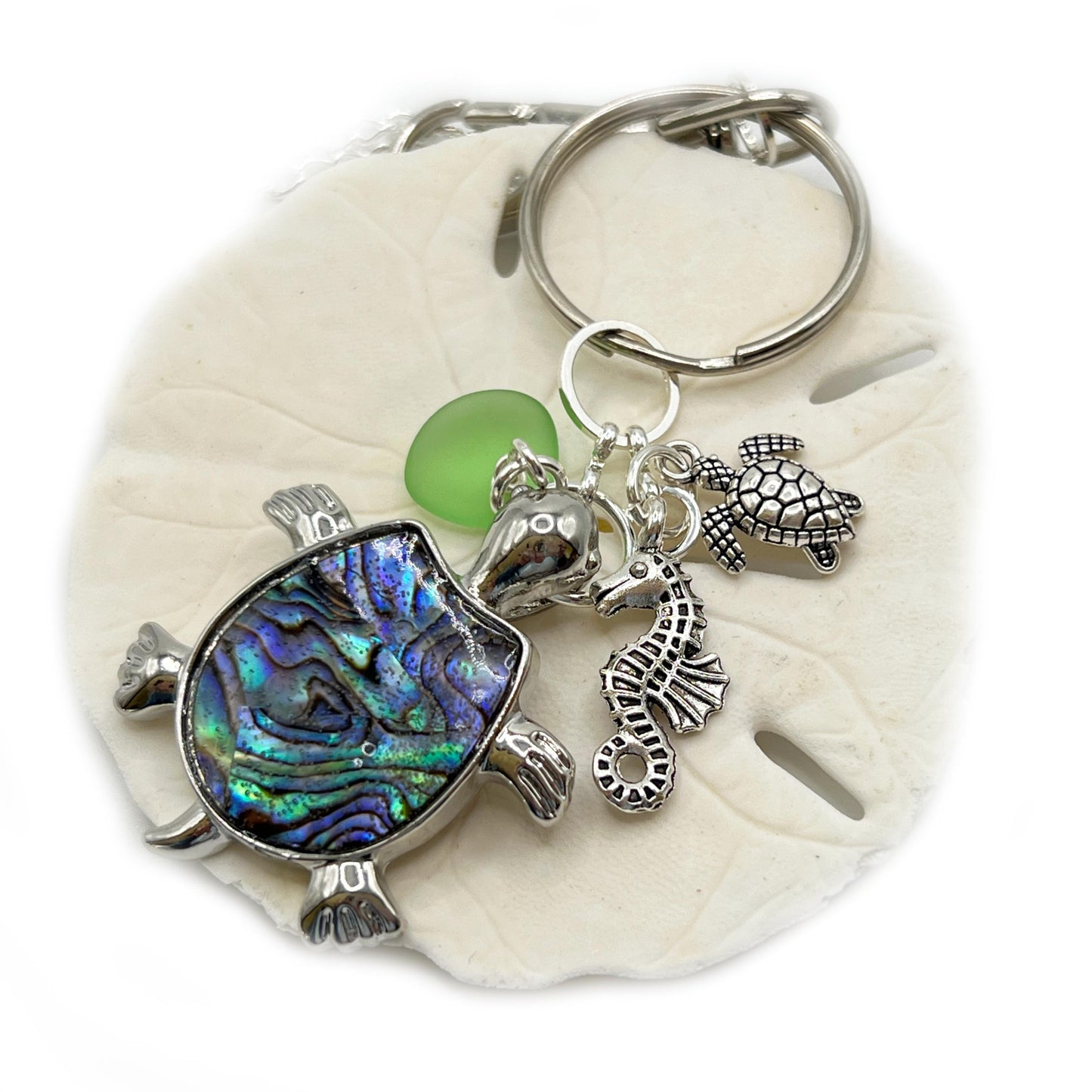 Sea Turtle Eyeglass Lanyard – Sea Glass & Abalone Shell Coastal Necklace Holder, Gift for Her