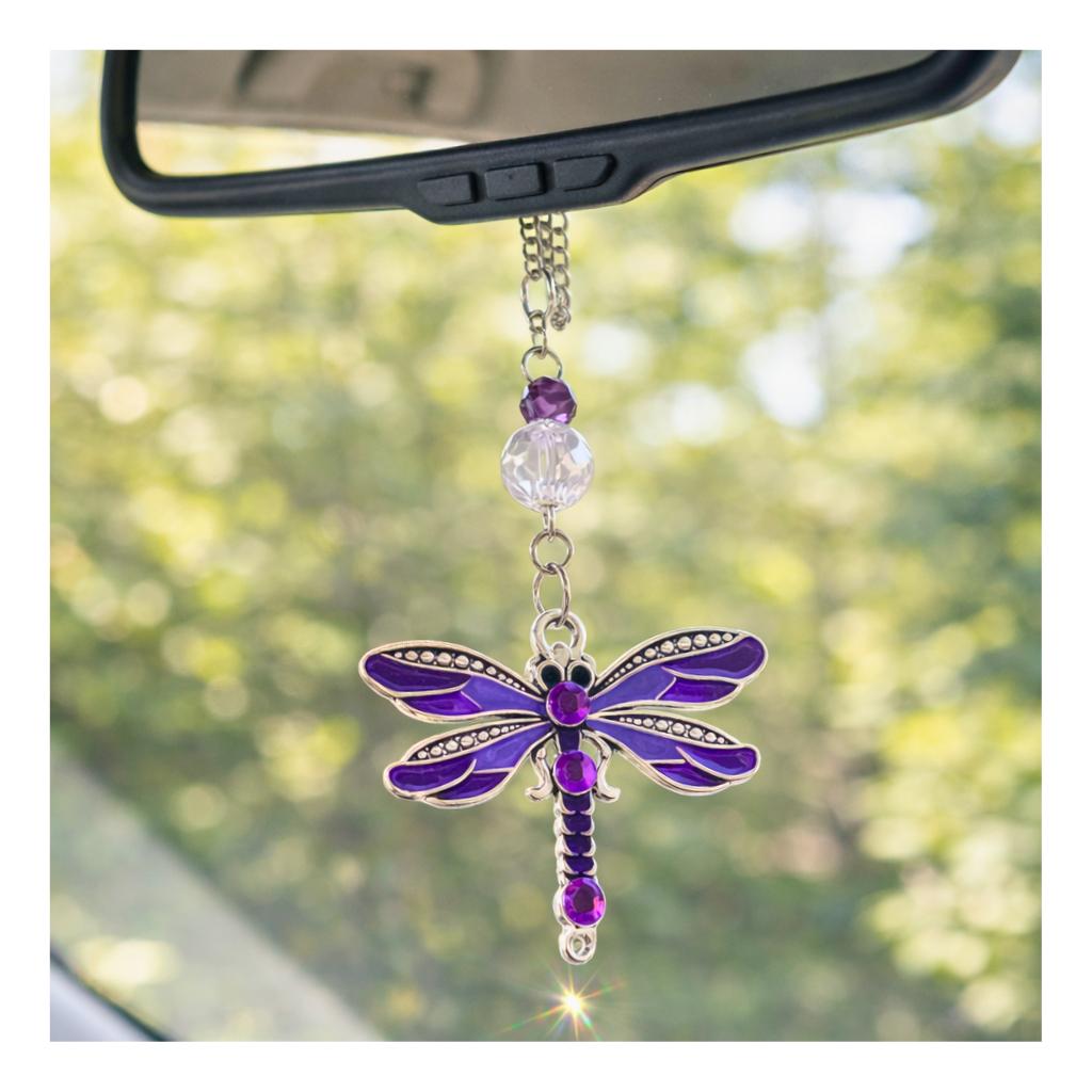 Dragonfly Car Charm – Crystal Sun Catcher Rear View Mirror Charm, Choose Your Color