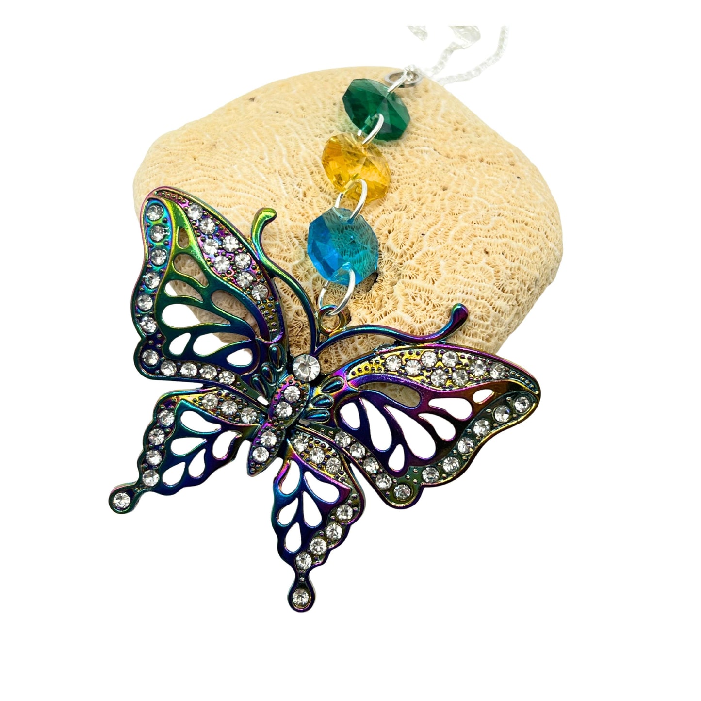 Crystal Butterfly Sun Catcher – Sparkling Rear View Mirror Car Charm, Handmade Gift for Her