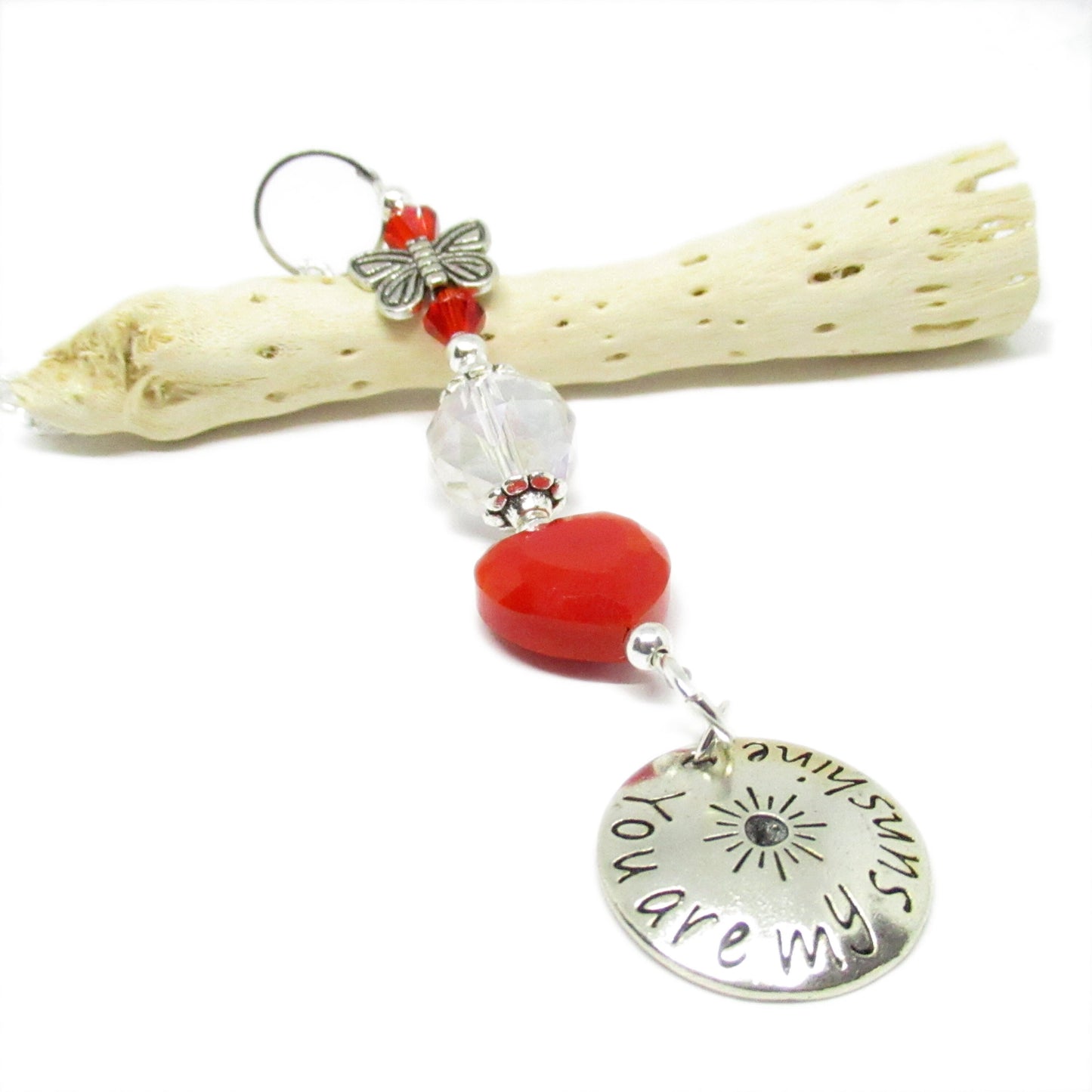 Seashell Car Charm – Rear View Mirror Sun Catcher with Crystal Heart & Sea Glass