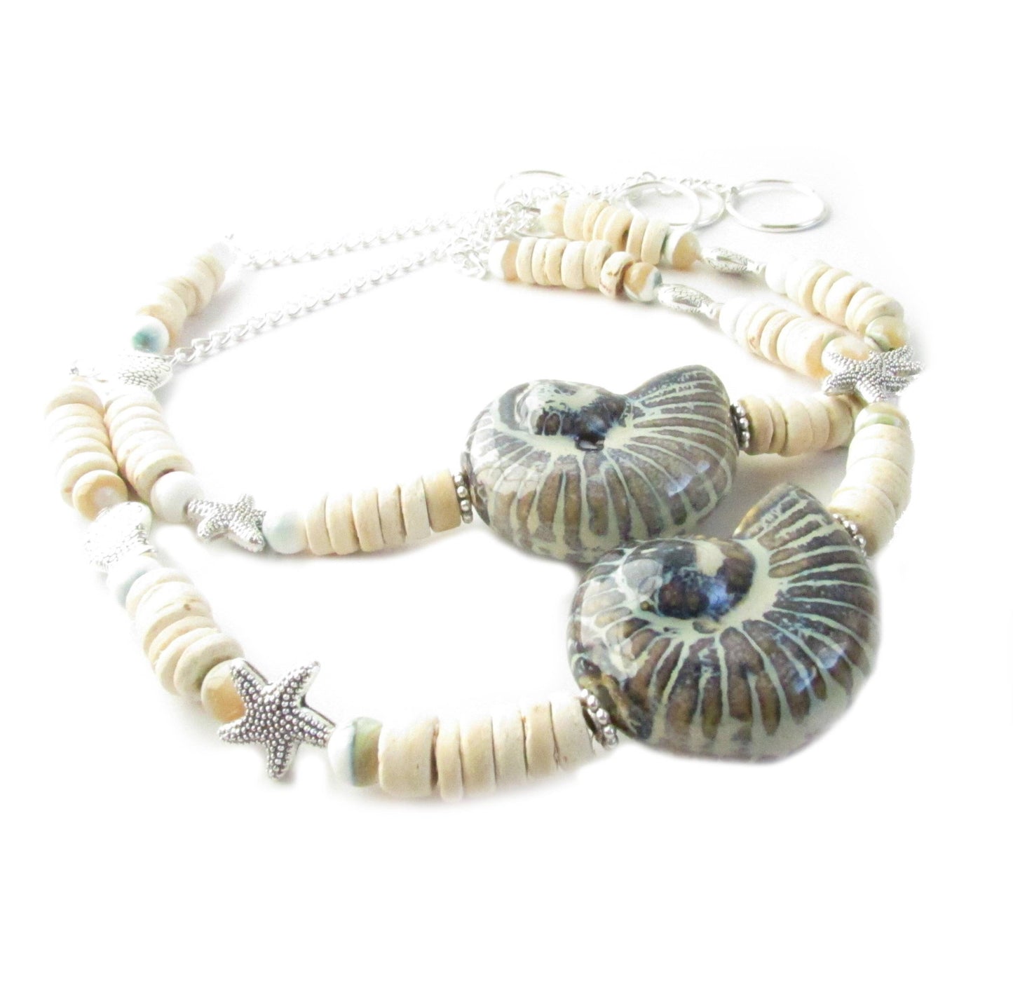 Seashell Curtain Tiebacks – Ceramic Shell, Coconut & Starfish Beads, Beach House Window Decor Set of 2