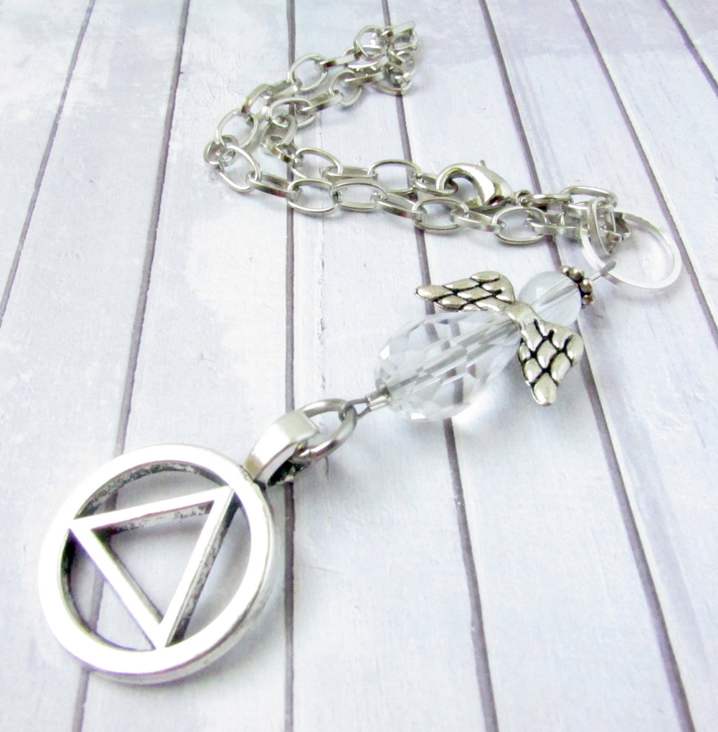 Angel Car Charm – Crystal Sun Catcher Sobriety & Recovery Rear View Mirror Dangle, Gift for Her