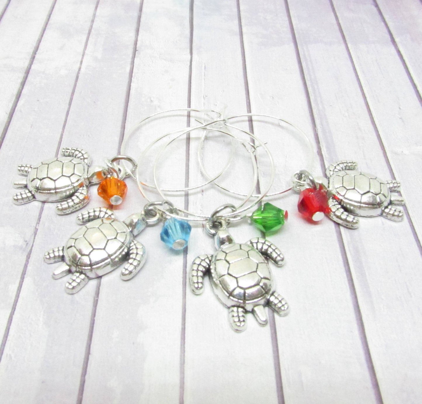 Sea Turtle Wine Glass Charms – Beach Lover Hostess Gift, Set of 4
