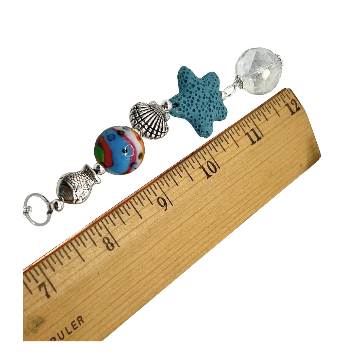 Starfish Car Charm – Beachy Rear View Mirror Diffuser with Lava Bead & Fish Charms