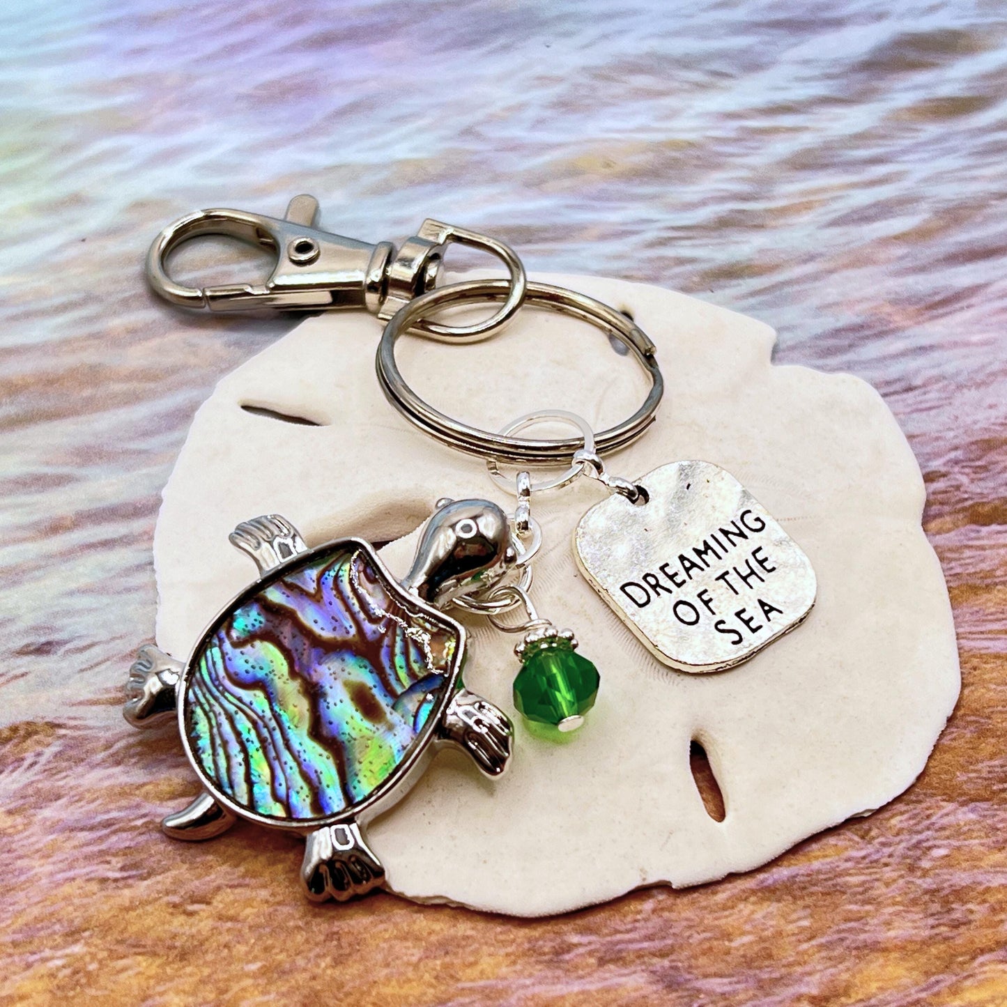 Sea Turtle Keychain – Rhinestone Turtle Charm, Beach Quote Purse Charm Gift