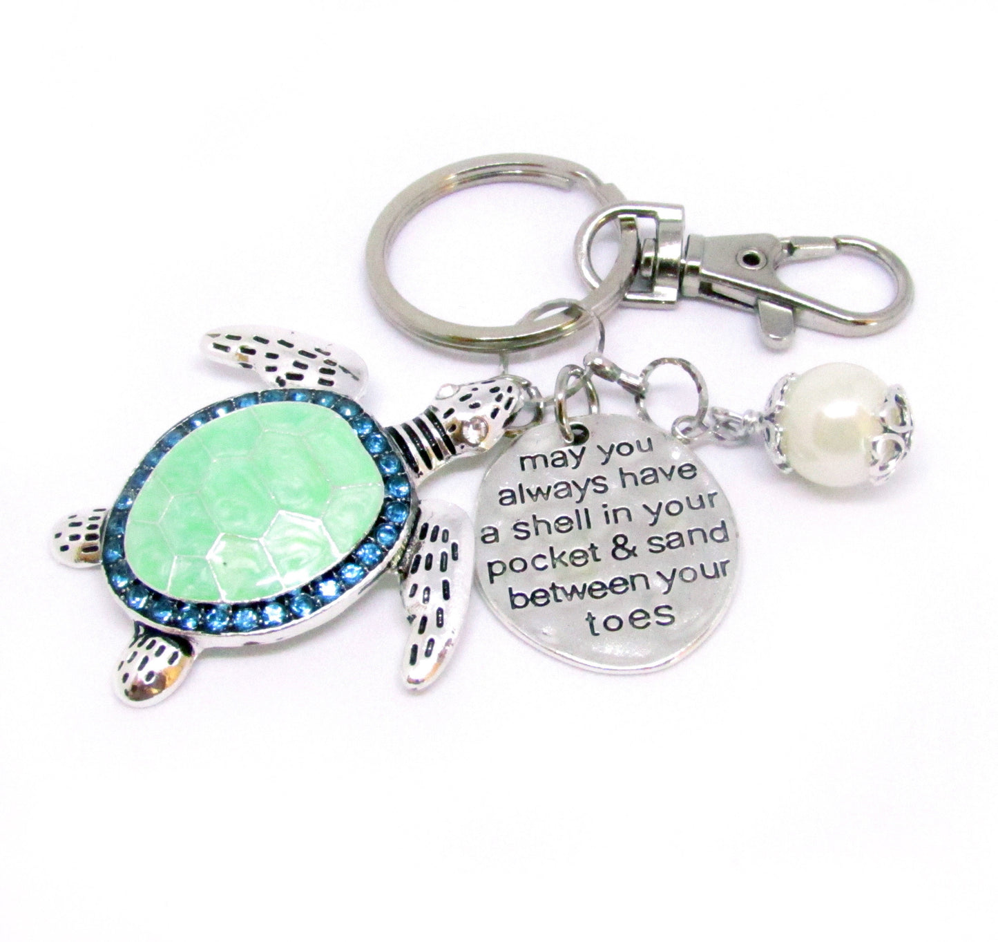 Sea Turtle Keychain – Abalone Shell Beach Bag Charm, Handmade Ocean Gift (Keychain or Car Charm)