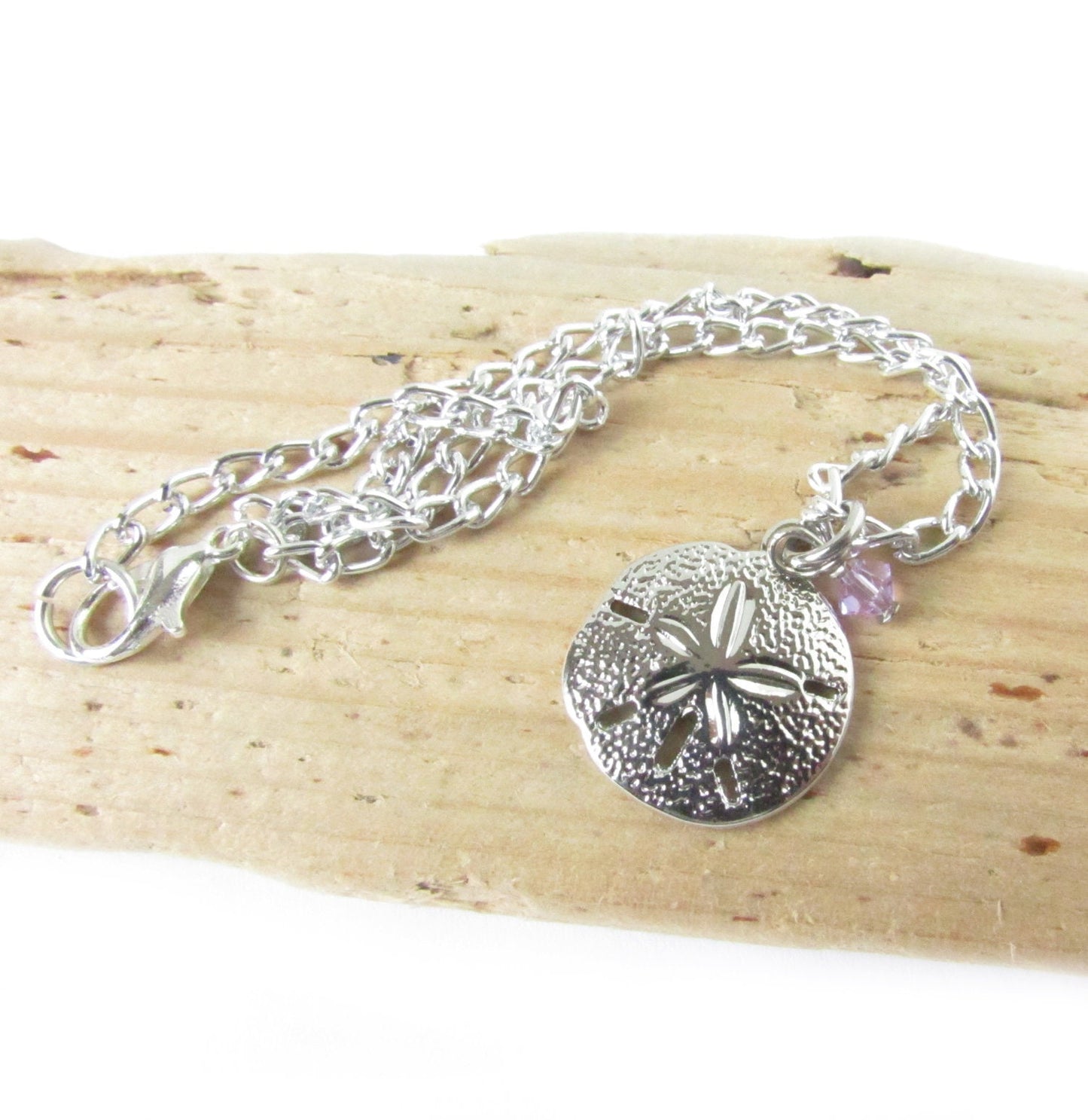 Sand Dollar Anklet – Purple Crystal Beach Ankle Bracelet, Handmade Coastal Jewelry Gift