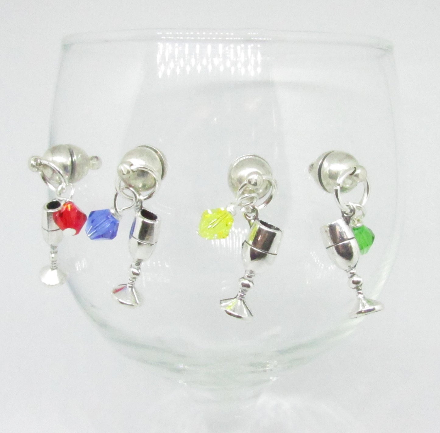 Magnetic Wine Glass Charms – Crystal Bead Drink Markers for Stemless Glassware, Handmade Set of 4