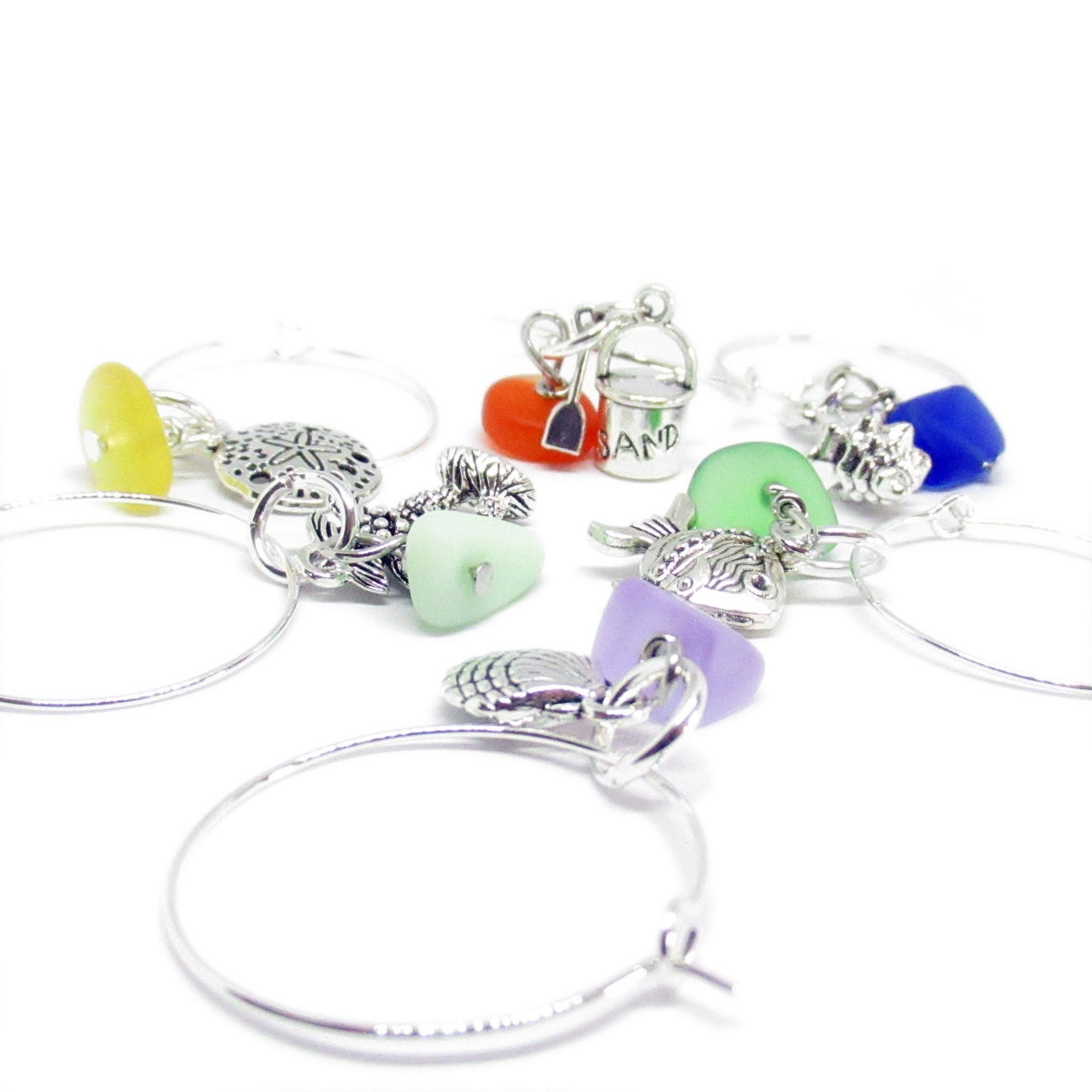 Sea Glass Wine Glass Charms – Beach Hostess Gift, Custom Sets of 4, 6, 8 or 10