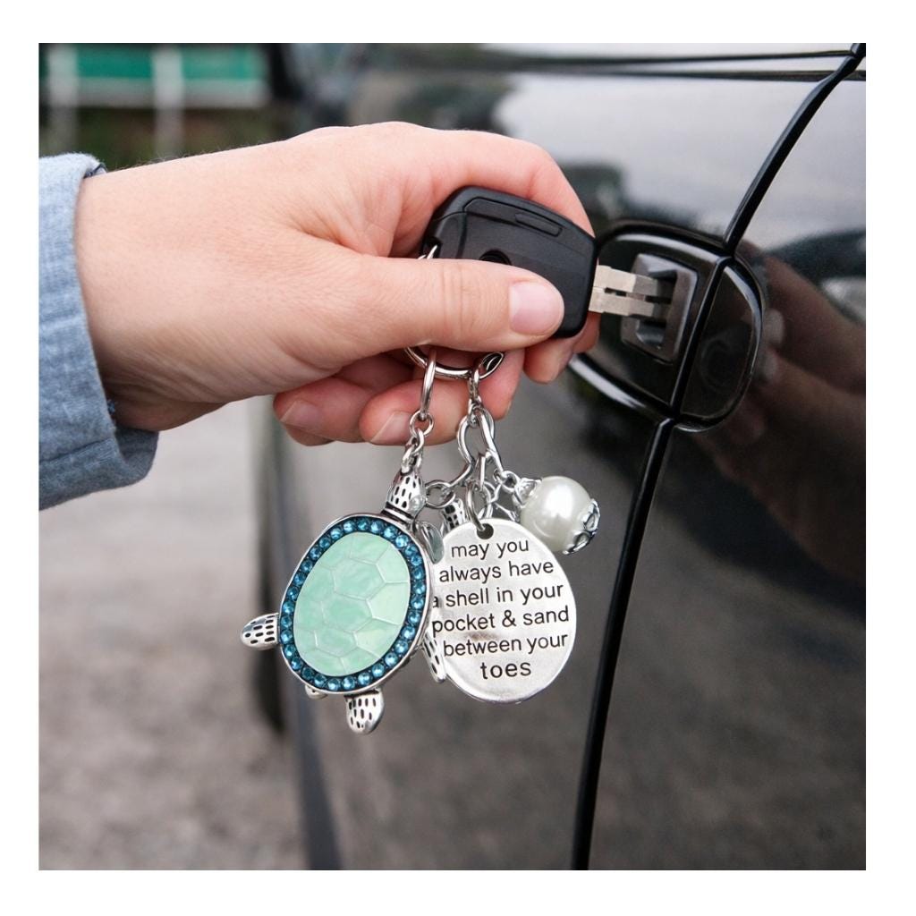 Sea Turtle Keychain – Abalone Shell Beach Bag Charm, Handmade Ocean Gift (Keychain or Car Charm)