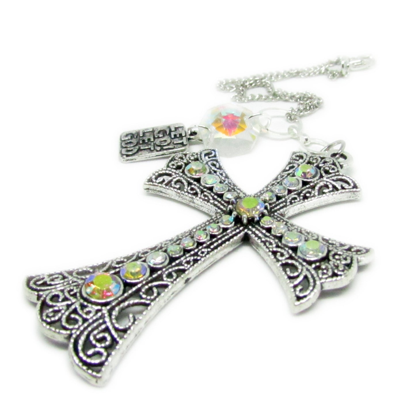 Cross Car Charm – Rhinestone Rear View Mirror Sun Catcher, Faith & Religious Handmade Gift for Her