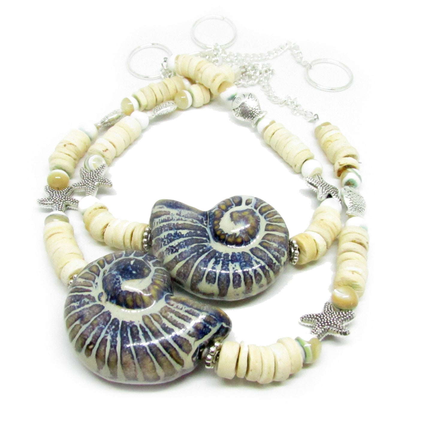 Seashell Curtain Tiebacks – Ceramic Shell, Coconut & Starfish Beads, Beach House Window Decor Set of 2