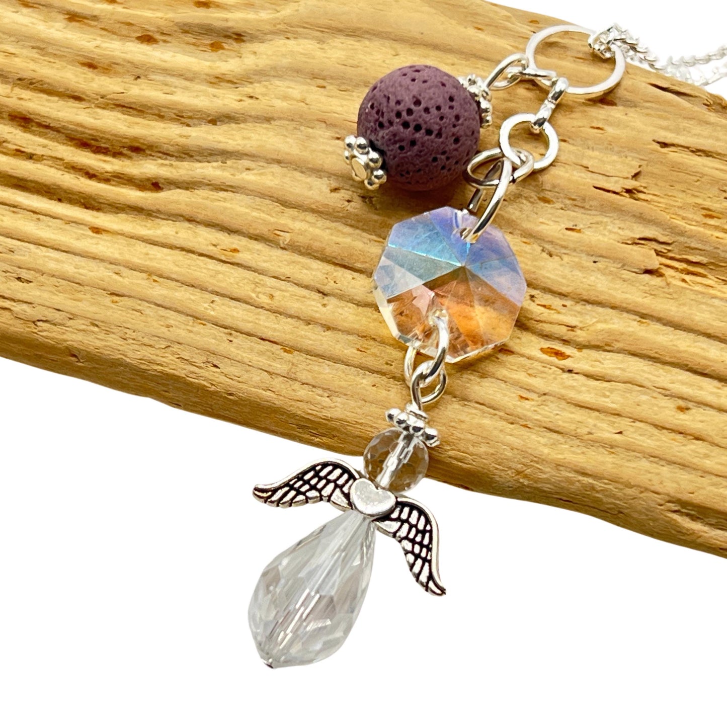 Angel Car Charm – Crystal Sun Catcher Rear View Mirror Charm with Essential Oil Diffuser, Guardian Gift