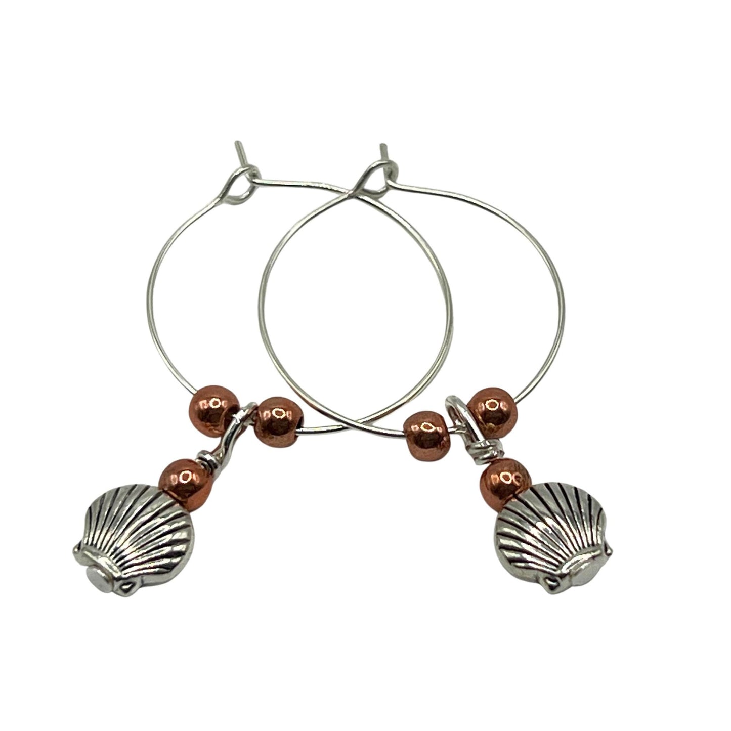 Seashell Hoop Earrings – Mixed Metal Boho Beach Jewelry, Mother’s Day Gift for Her
