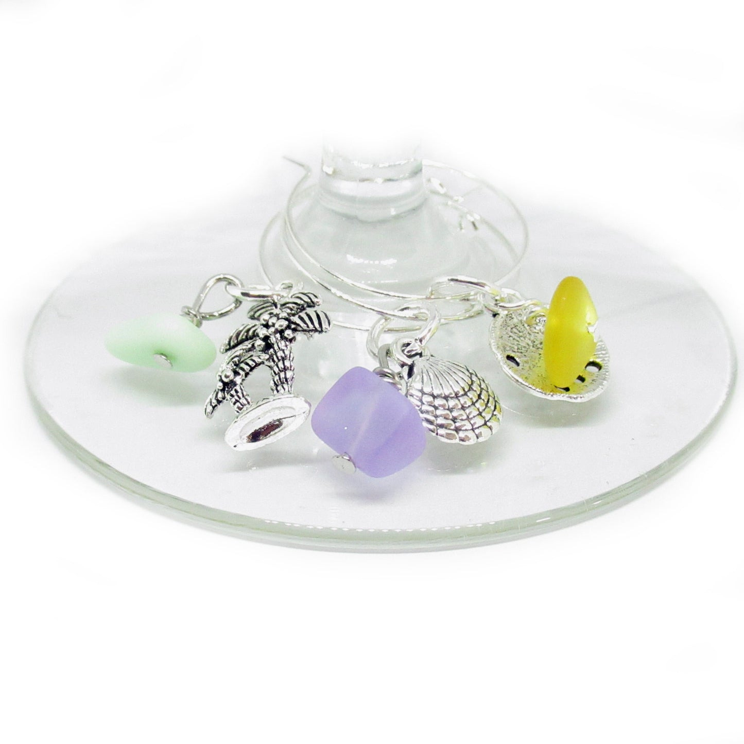 Sea Glass Wine Glass Charms – Beach Hostess Gift, Custom Sets of 4, 6, 8 or 10
