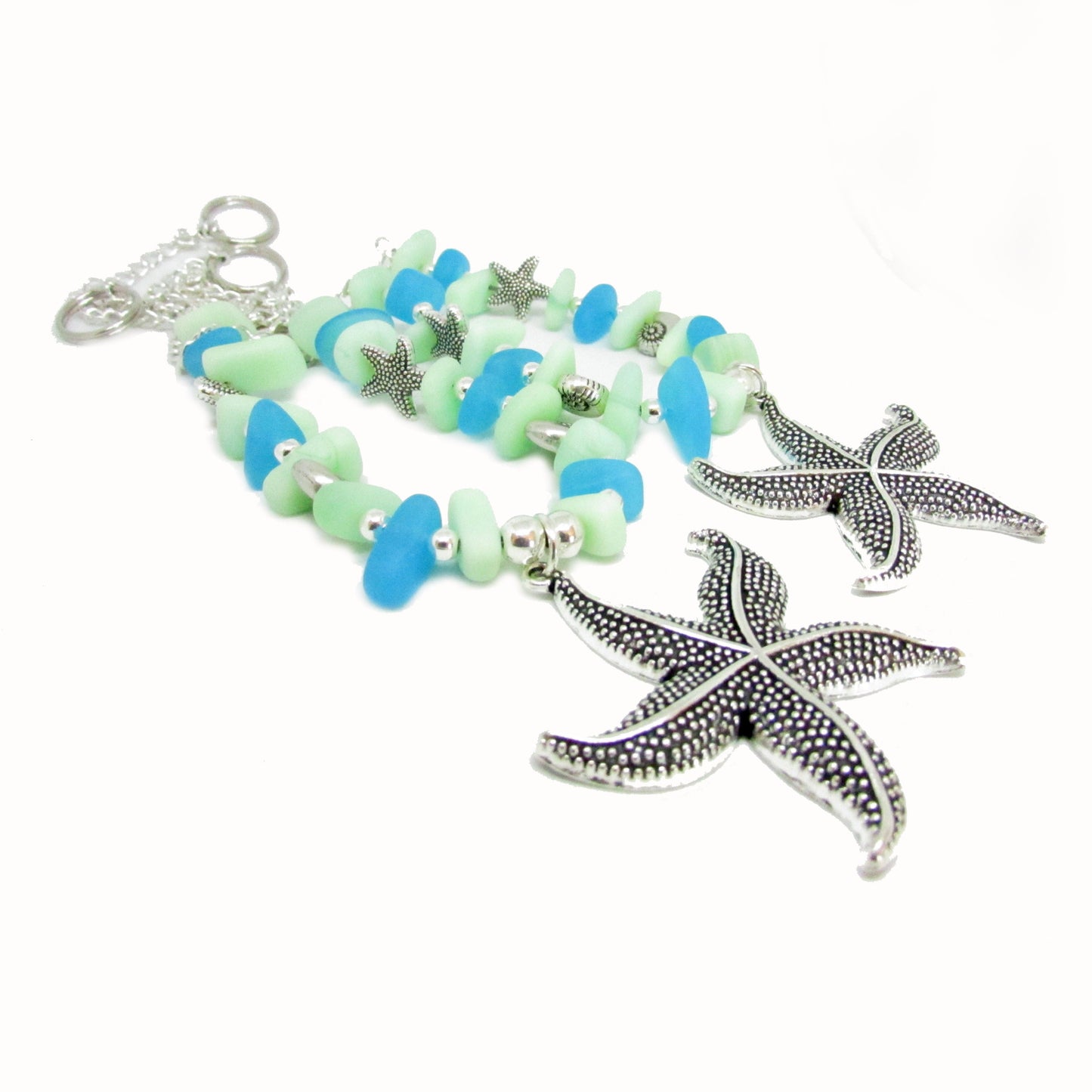 Starfish Curtain Tiebacks – Sea Glass Beaded Coastal Beach Decor, Set of 2