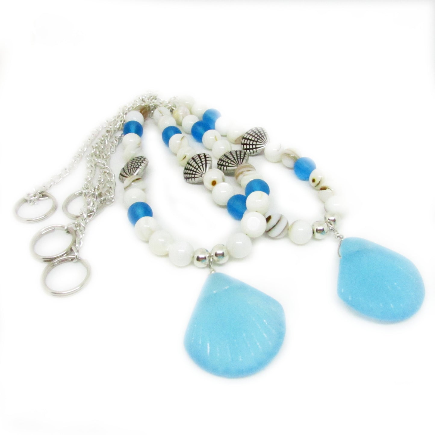 Sea Glass Curtain Tiebacks – Coastal Shell Bead Drapery Holdbacks, Handmade Beach Decor Set of 2