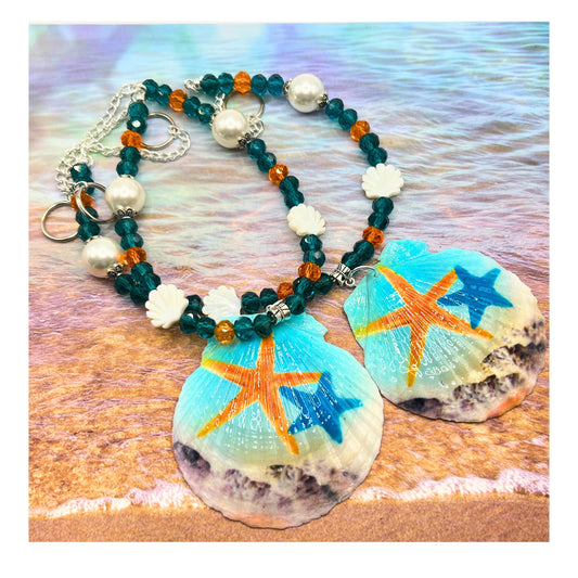 Sea Shell Curtain Tiebacks – Hand-Painted Shell Beaded Coastal Home Decor, Handmade Set of 2