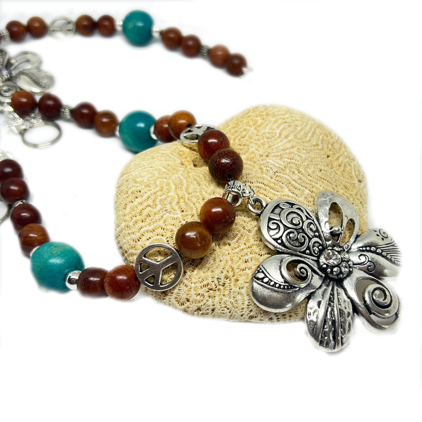 Boho Flower Curtain Tiebacks – Wood Beads & Turquoise, Retro Bohemian Home Decor Set of 2