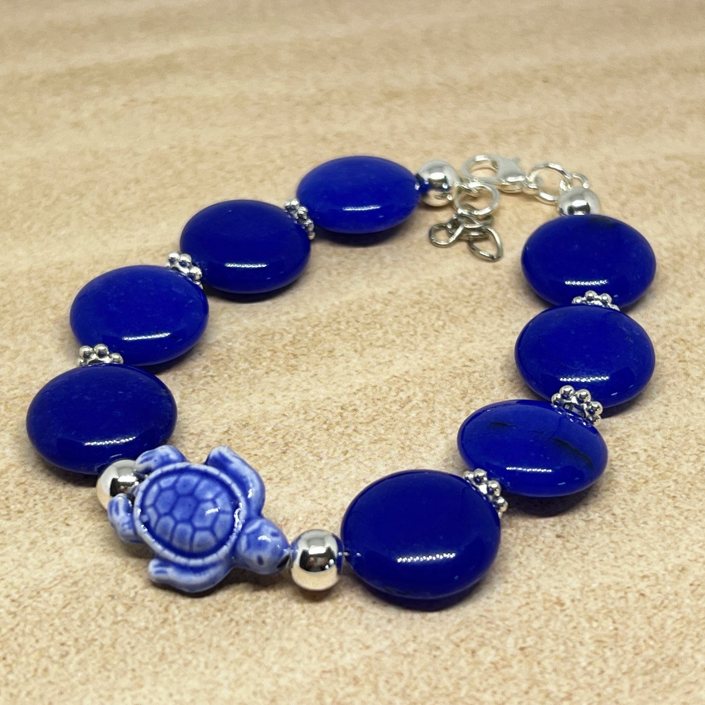 Stone Charm Bracelet: Lapis Lazuli Turtle - Ocean Inspired Jewelry