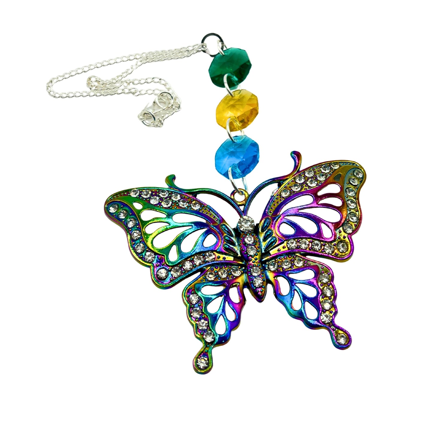 Crystal Butterfly Sun Catcher – Sparkling Rear View Mirror Car Charm, Handmade Gift for Her