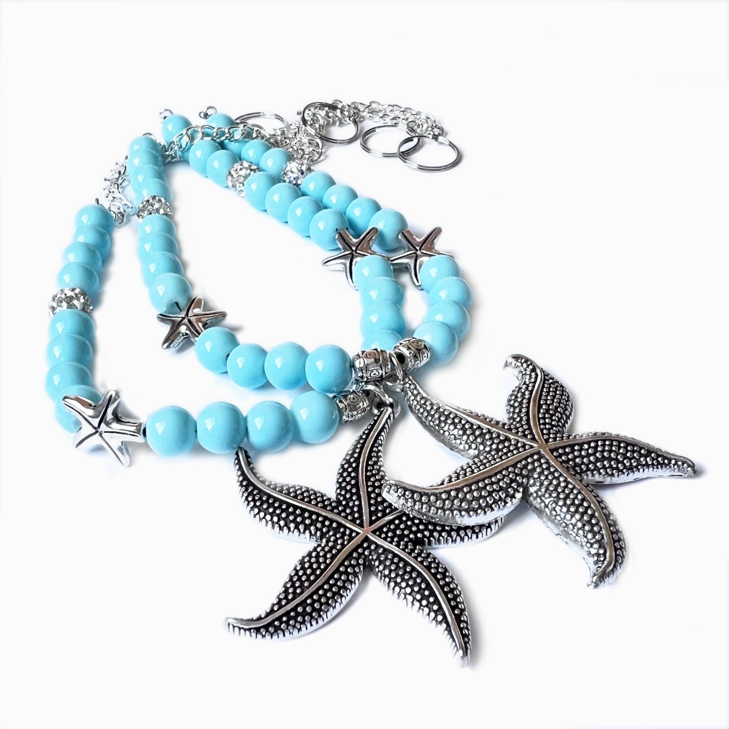 Starfish Curtain Tiebacks – Sea Green Beaded Coastal Shabby Chic Decor, Set of 2