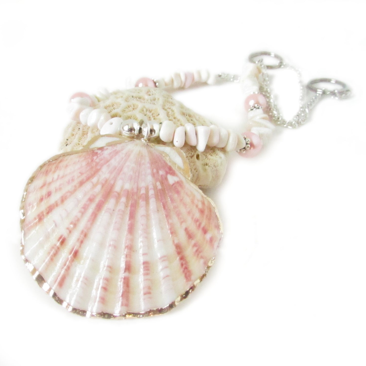 Pink Shell Curtain Tiebacks – Beachy Beaded Window Decor, Set of 2, 18 Inches