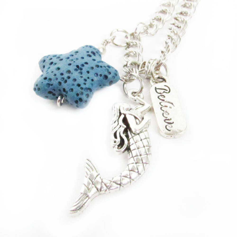 Mermaid Car Charm – Rear View Mirror Lava Bead Aromatherapy Diffuser, Coastal Beach Gift