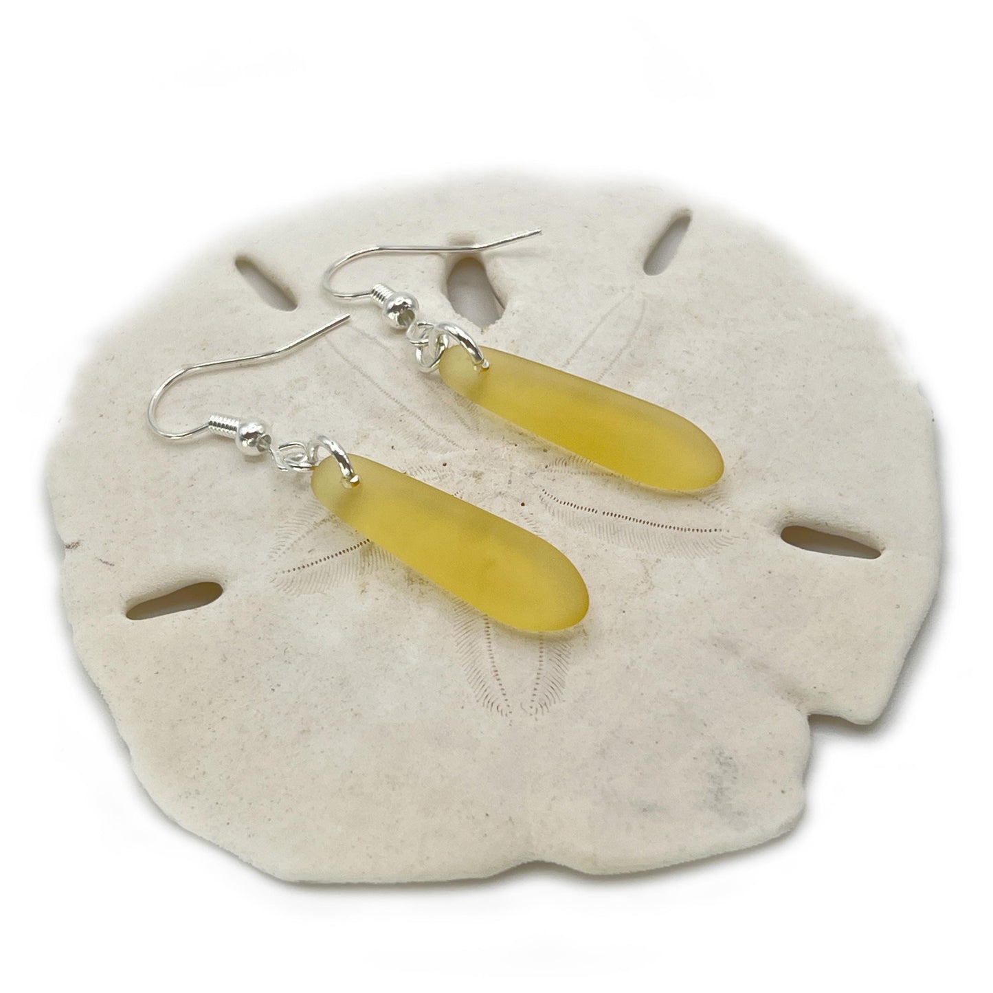 Boho Sea Glass Dangle Earrings – Yellow, Blue, Green or Purple, Handmade Coastal Beach Gift