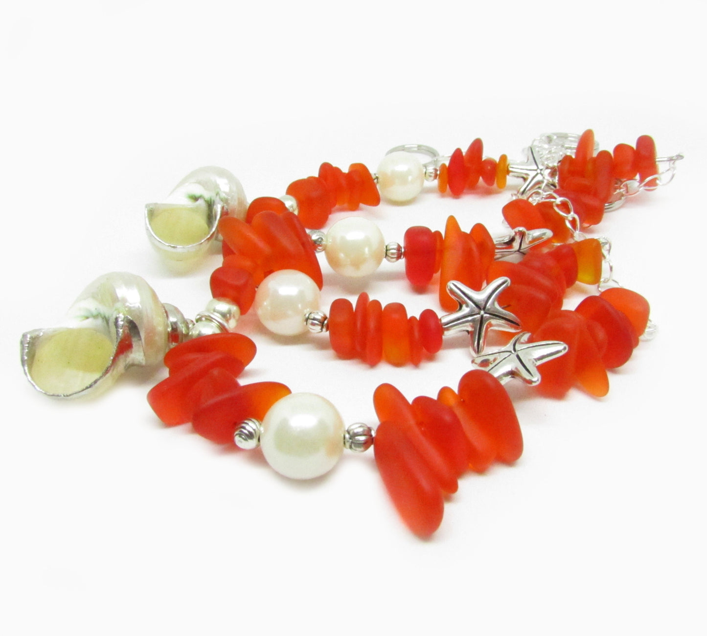 Seashell Curtain Tiebacks – Sea Glass Beads & Starfish, Handmade Coastal Beach Decor Set of 2