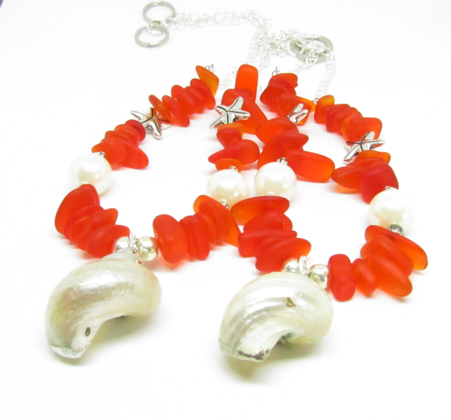 Seashell Curtain Tiebacks – Sea Glass Beads & Starfish, Handmade Coastal Beach Decor Set of 2