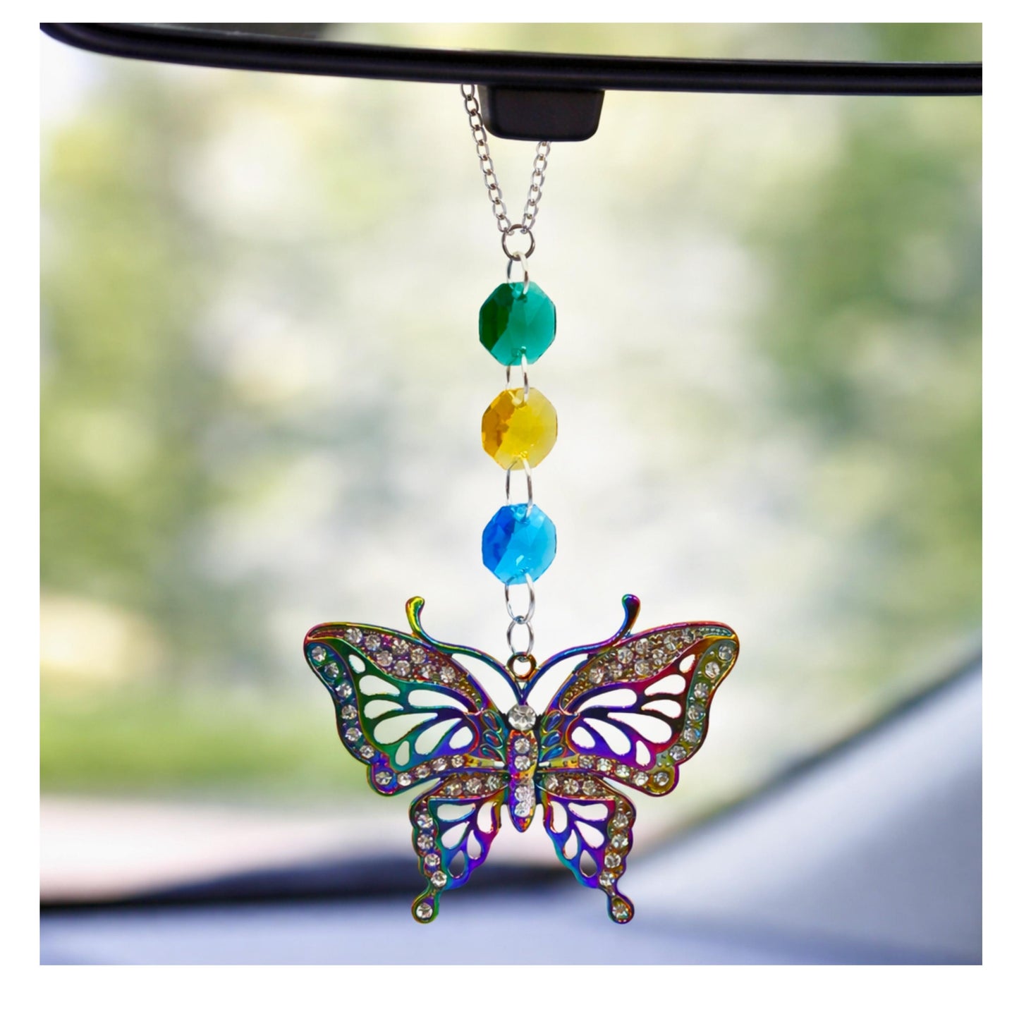 Crystal Butterfly Sun Catcher – Sparkling Rear View Mirror Car Charm, Handmade Gift for Her