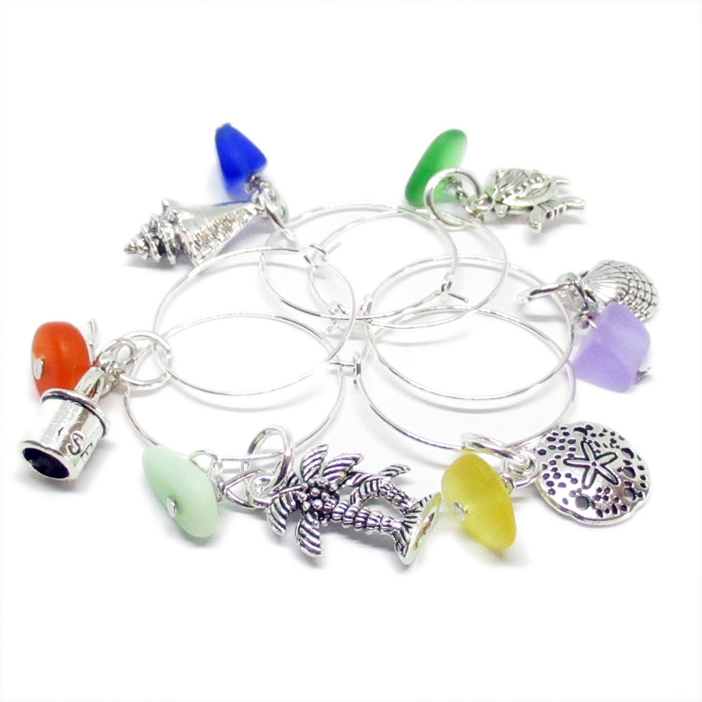 Sea Glass Wine Glass Charms – Beach Hostess Gift, Custom Sets of 4, 6, 8 or 10