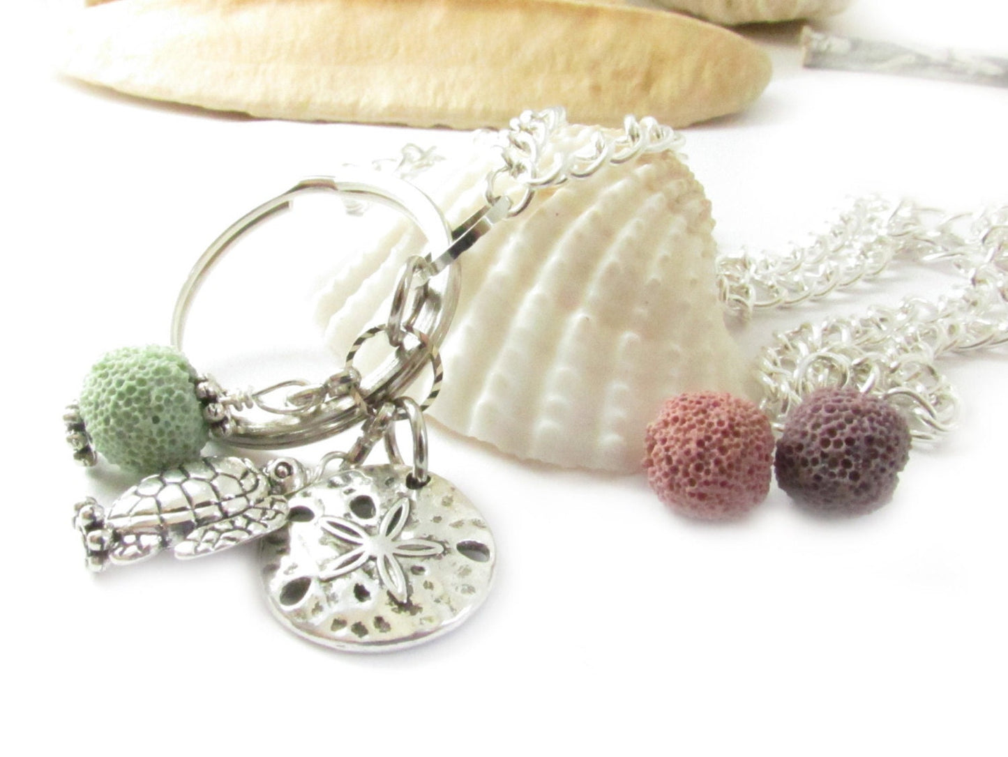 Sea Turtle Lanyard – Aromatherapy Lava Bead, ID Badge & Eyeglass Chain, Beach Lover Gift