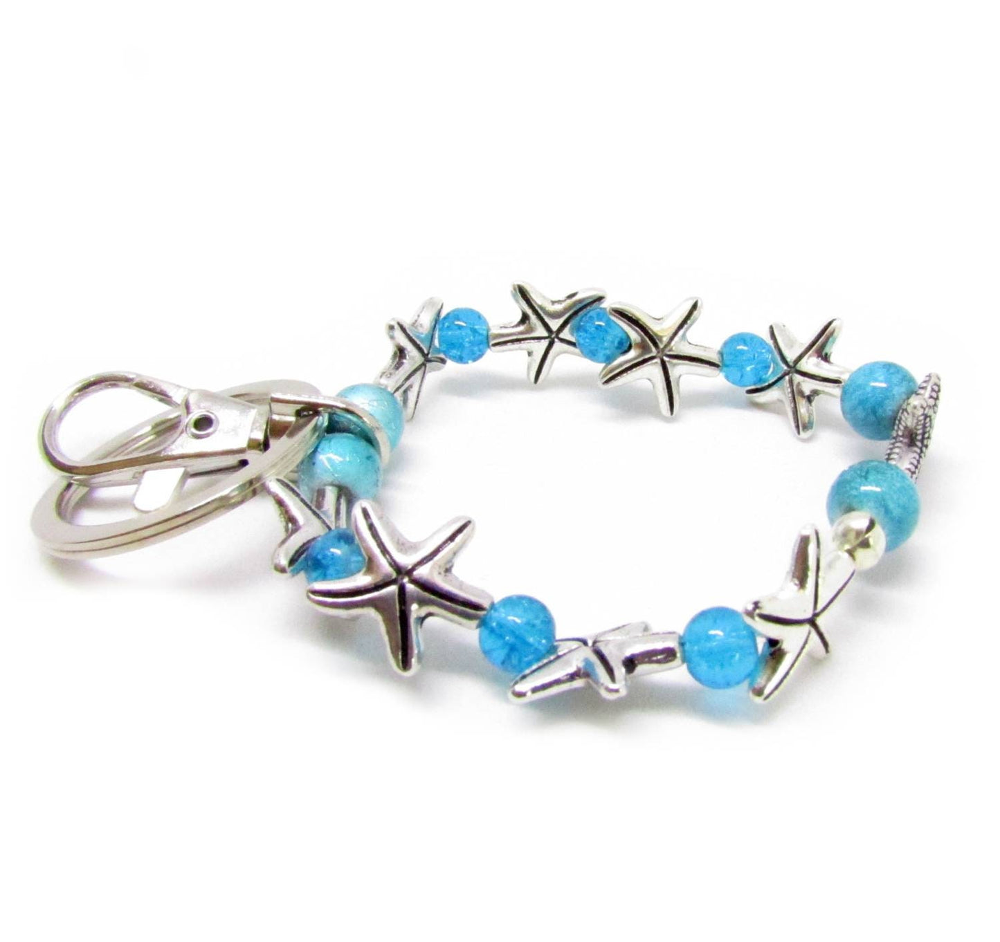 Starfish Beaded Wristlet Keychain – Sea Sparkle Beads & Starfish, Coastal Key Fob Gift