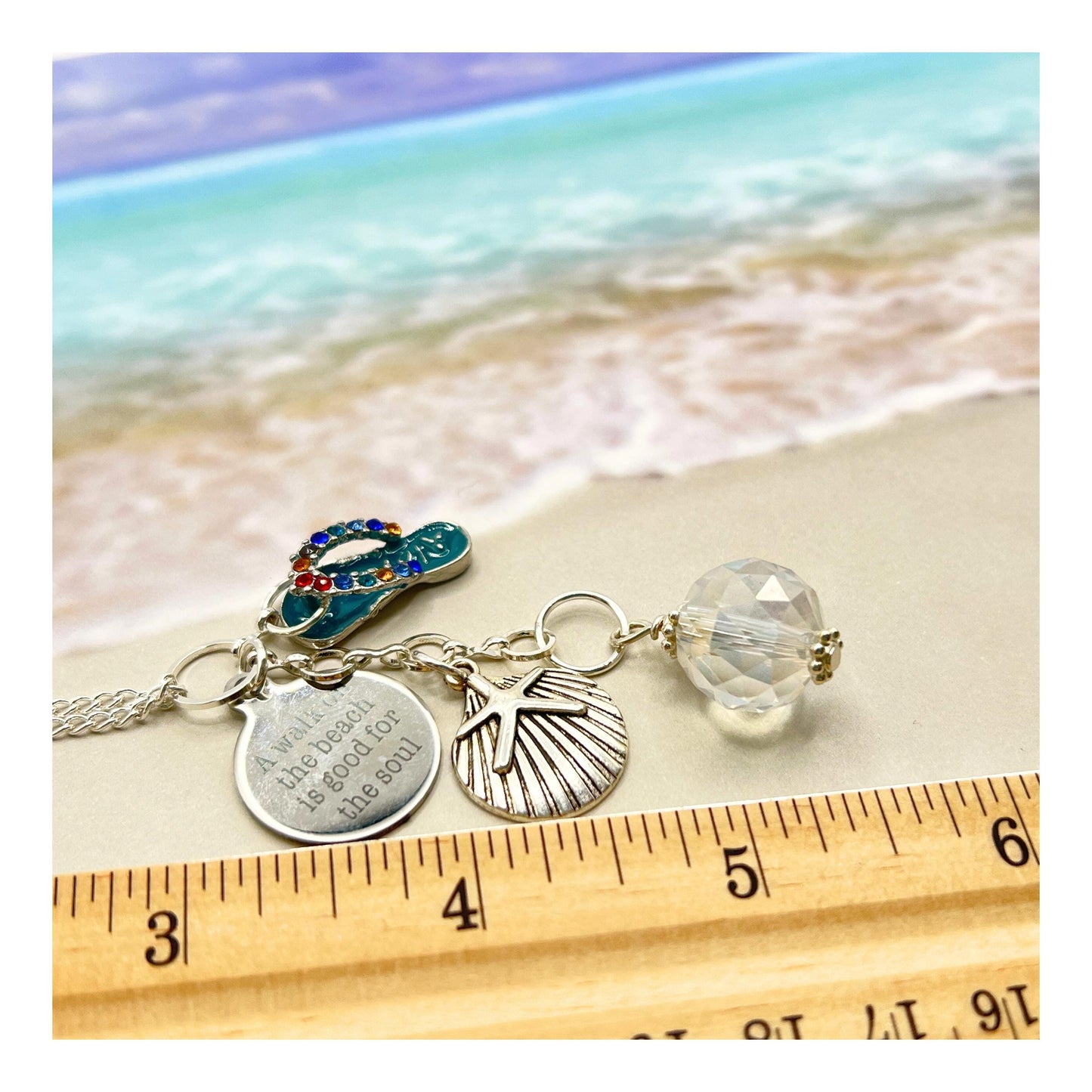 Tropical Car Mirror Charm – Starfish, Seashell & Flip Flop Suncatcher with Beach Quote