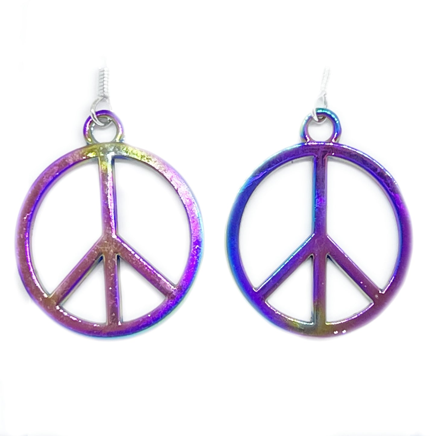 Peace Sign Earrings – Rainbow Retro 70s Groovy Hippie Dangle, Handmade Boho Gift for Her
