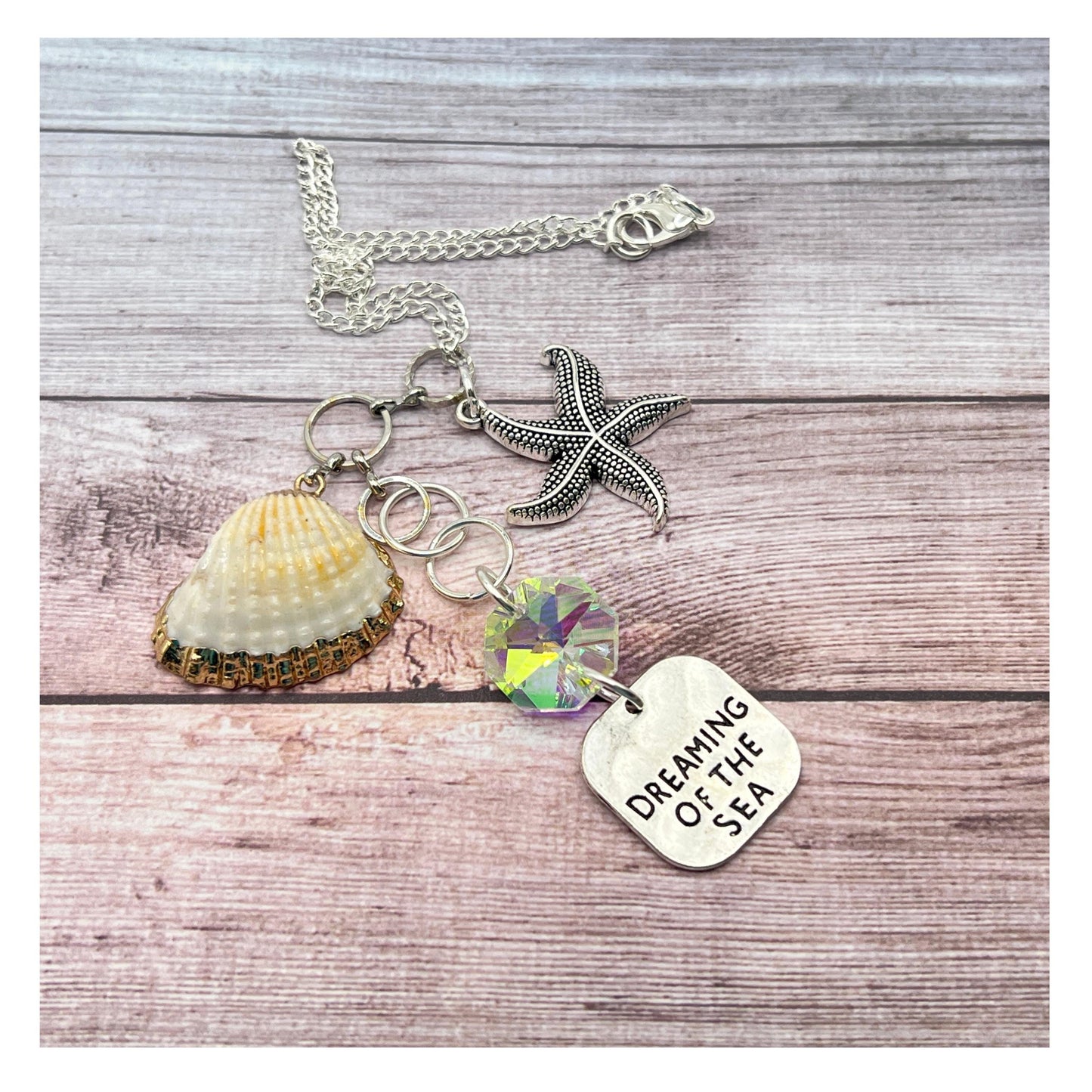 Sea Shell Rearview Mirror Charm, Starfish Beach Quote Suncatcher